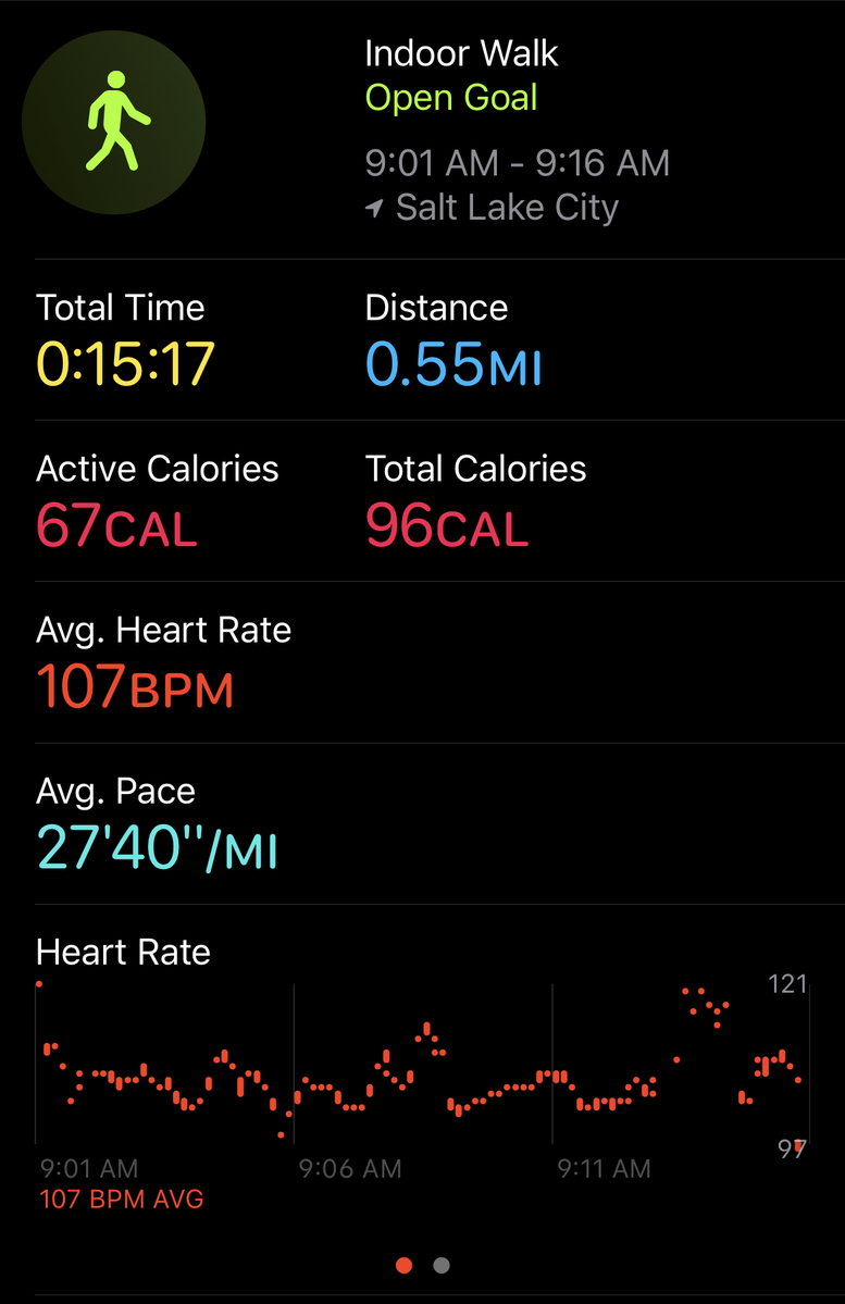 I started an “Indoor Walk” workout on my Apple Watch for the walk from ...